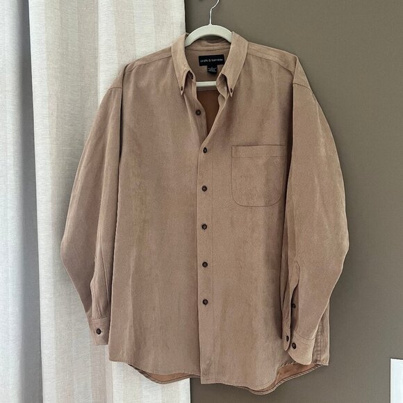 Men's Croft & Barrow Faux Tan Suede. Long Sleeve, Button Down, Size Large - Picture 1 of 9